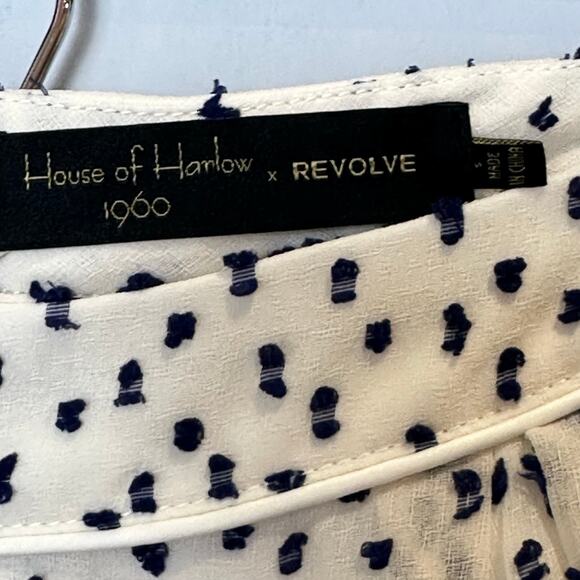 House of Harlow 1960 x Revolve White & Blue Chiffon Wide Leg Ankle Cuff Pant S - Picture 15 of 15